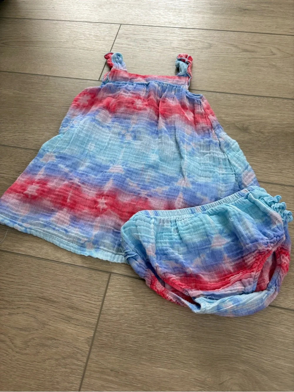 Angel Dear Tie-Dye Girls Sundress & Bloomers Set - Red, Blue, Light Blue